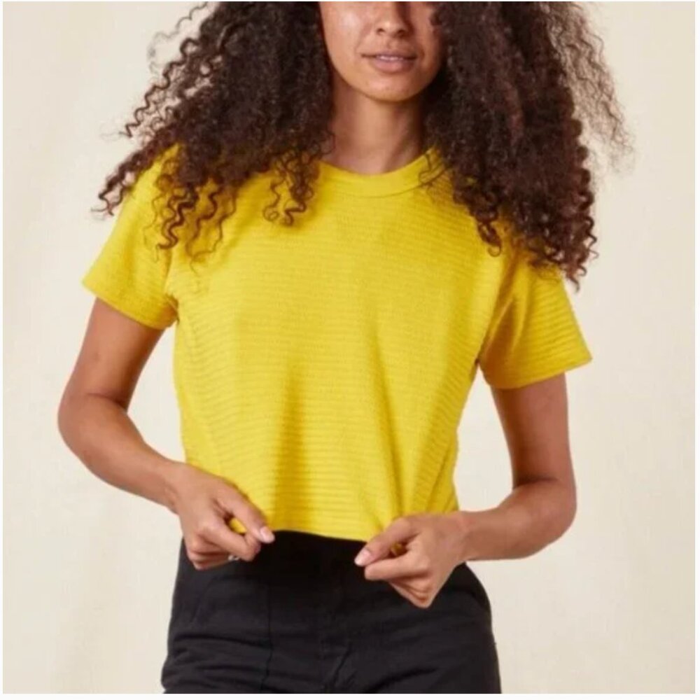 Big Bud Press Yellow Cropped Honeycomb Tee | Size S